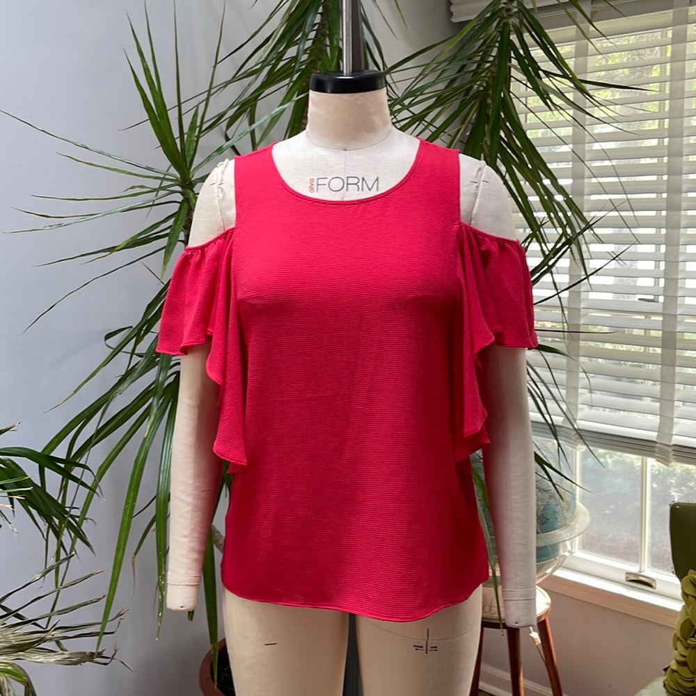 Bobeau cold shoulder flounce sleeve top